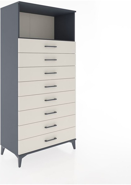 Hyperion Dolap Tek Raflı 8 Çekmeceli 88X44X182 Antrasit-Aytaşı fiyatları