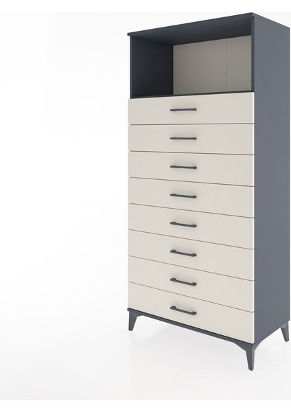 Hyperion Dolap Tek Raflı 8 Çekmeceli 88X44X182 Antrasit-Aytaşı modelleri