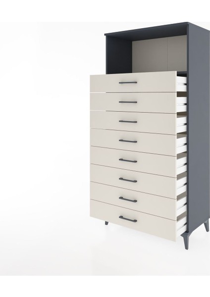 Hyperion Dolap Tek Raflı 8 Çekmeceli 88X44X182 Antrasit-Aytaşı fırsatları