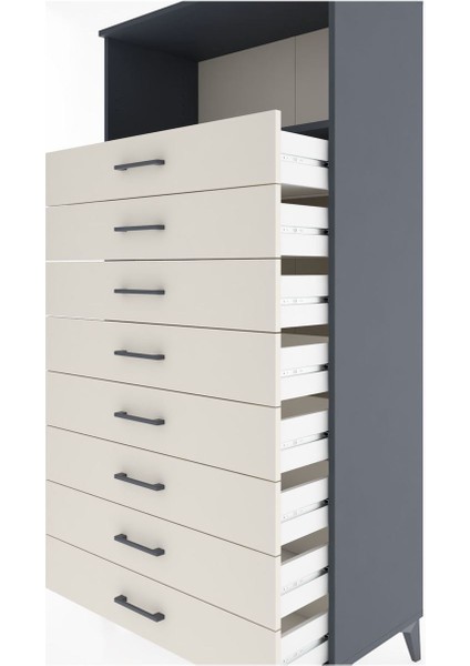 Hyperion Dolap Tek Raflı 8 Çekmeceli 88X44X182 Antrasit-Aytaşı indirimleri