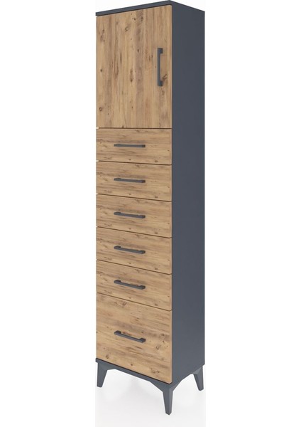 Arges Dolap Tek Raflı 6 Çekmeceli Tek Kapaklı 44X30X182 Antrasit-Çam modelleri