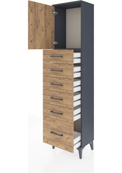 Arges Dolap Tek Raflı 6 Çekmeceli Tek Kapaklı 44X30X182 Antrasit-Çam fırsatları