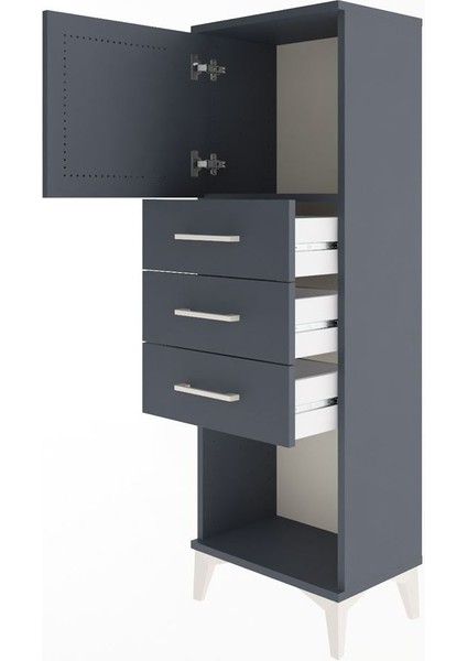 Arges Dolap Tek Raflı 3 Çekmeceli Tek Kapaklı 44X30X134 Antrasit-Antrasit fırsatları