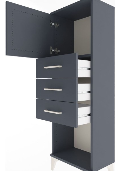 Arges Dolap Tek Raflı 3 Çekmeceli Tek Kapaklı 44X30X134 Antrasit-Antrasit indirimleri