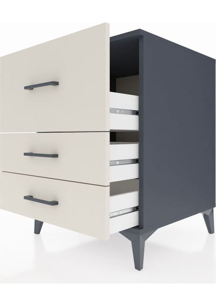 Kronos Komodin 3 Çekmeceli 60X59X80 Antrasit-Aytaşı indirimleri