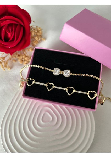 Taşlı Yonca Çiçek Bileklik Ezme Zincir Bileklik Altın Renk 2'li Vip Xuping Set Sevgiliye Hediye modelleri