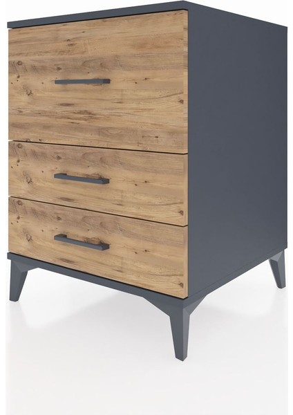 Kronos Komodin 3 Çekmeceli 60X59X80 Antrasit-Çam modelleri