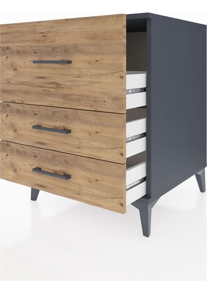 Kronos Komodin 3 Çekmeceli 60X59X80 Antrasit-Çam fırsatları