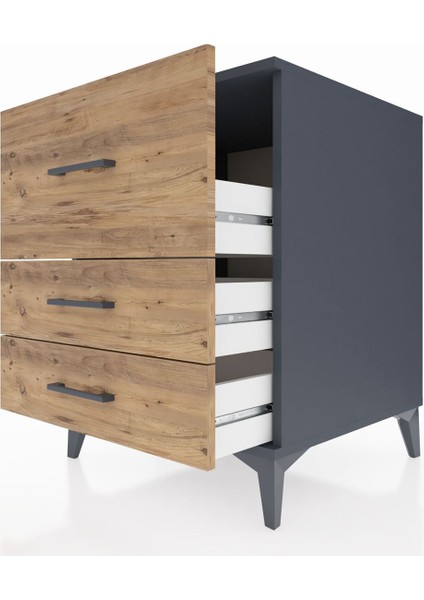Kronos Komodin 3 Çekmeceli 60X59X80 Antrasit-Çam indirimleri