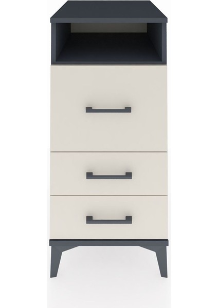 Kronos Komodin Tek Raflı 3 Çekmeceli 44X59X96 Antrasit-Aytaşı