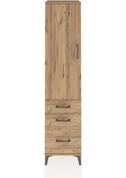 Hyperion Dolap 4 Raflı 3 Çekmeceli Tek Kapaklı 44X44X195 Çam-Çam