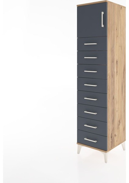 Hyperion Dolap Tek Raflı 8 Çekmeceli Tek Kapaklı 44X44X182 Çam-Antrasit modelleri