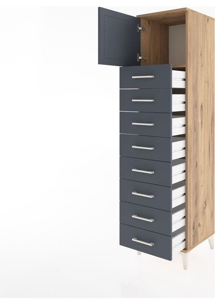 Hyperion Dolap Tek Raflı 8 Çekmeceli Tek Kapaklı 44X44X182 Çam-Antrasit fırsatları