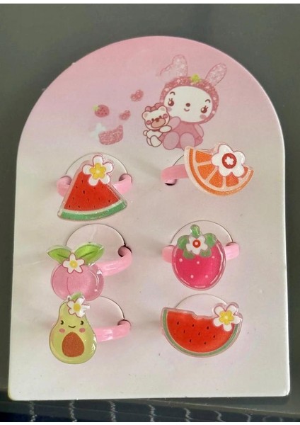 Kız Çocuk Karışık Meyve Desenli Arkası Sıkıştırmalı 6 Adet Yüzük Seti fiyatları
