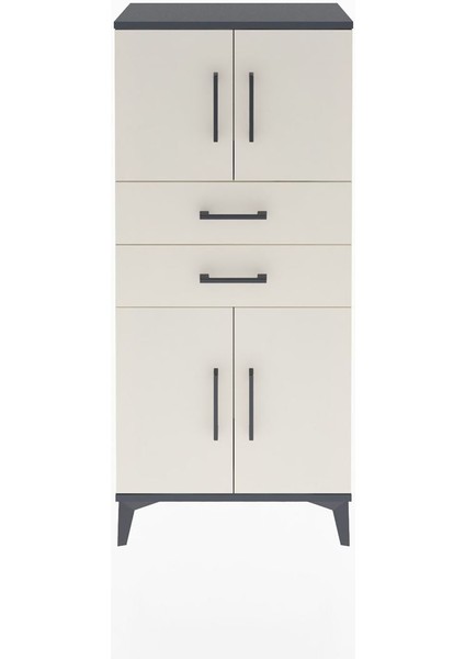 Arges Dolap Tek Raflı 2 Çekmeceli 4 Kapaklı 60X30X134 Antrasit-Aytaşı