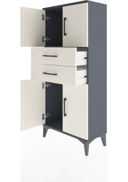 Arges Dolap Tek Raflı 2 Çekmeceli 4 Kapaklı 60X30X134 Antrasit-Aytaşı fırsatları