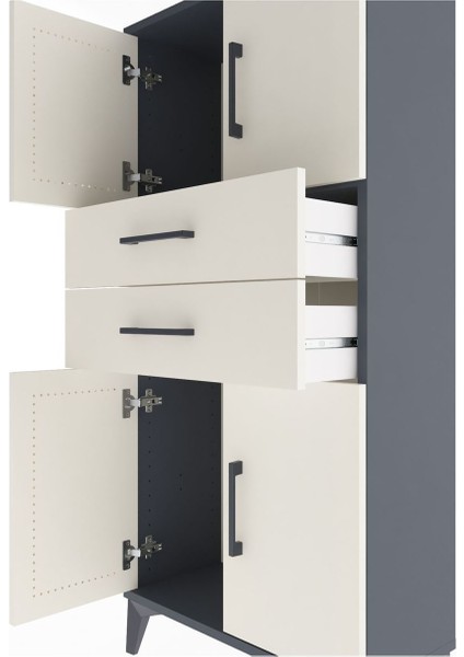 Arges Dolap Tek Raflı 2 Çekmeceli 4 Kapaklı 60X30X134 Antrasit-Aytaşı indirimleri