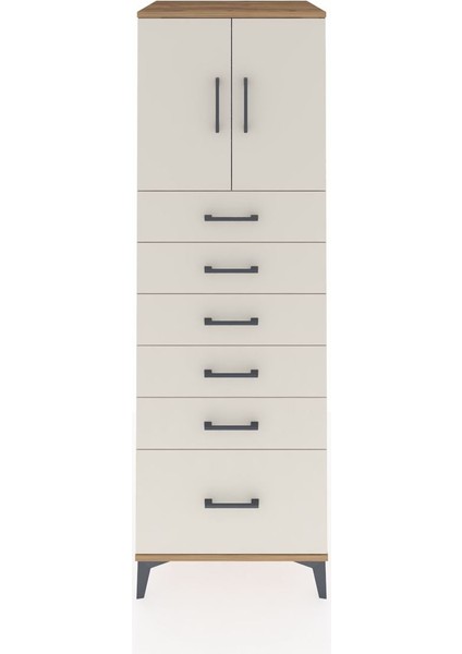 Kronos Dolap Tek Raflı 6 Çekmeceli 2 Kapaklı 60X59X182 Çam-Aytaşı