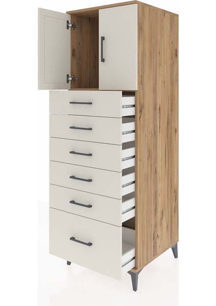 Kronos Dolap Tek Raflı 6 Çekmeceli 2 Kapaklı 60X59X182 Çam-Aytaşı fırsatları