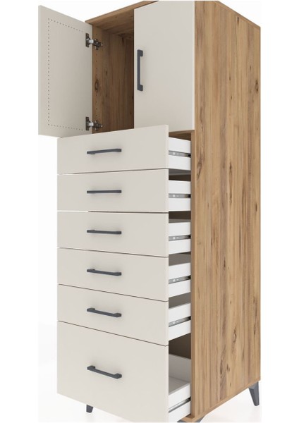 Kronos Dolap Tek Raflı 6 Çekmeceli 2 Kapaklı 60X59X182 Çam-Aytaşı indirimleri