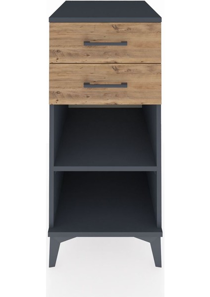 Kronos Komodin Tek Raflı 2 Çekmeceli 44X59X96 Antrasit-Çam