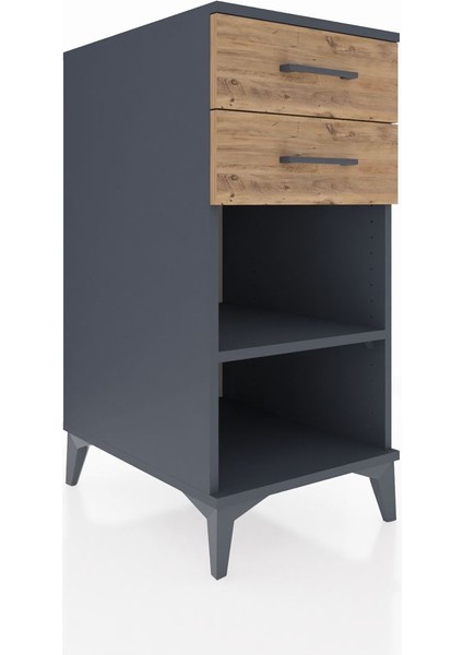 Kronos Komodin Tek Raflı 2 Çekmeceli 44X59X96 Antrasit-Çam fiyatları