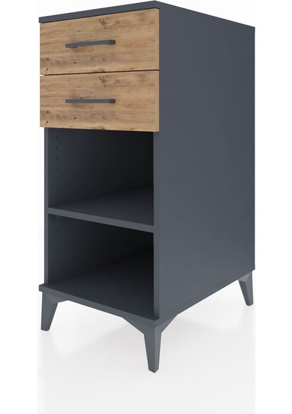 Kronos Komodin Tek Raflı 2 Çekmeceli 44X59X96 Antrasit-Çam modelleri