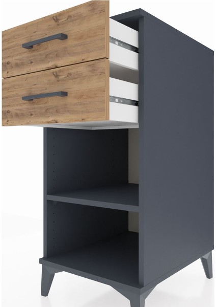 Kronos Komodin Tek Raflı 2 Çekmeceli 44X59X96 Antrasit-Çam indirimleri