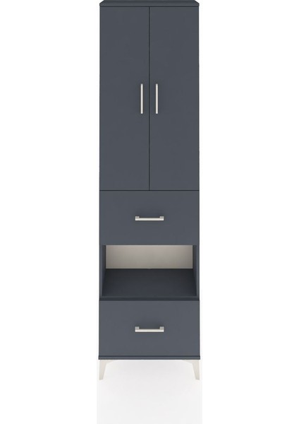 Arges Dolap 4 Raflı 2 Çekmeceli 2 Kapaklı 60X30X221 Antrasit-Antrasit