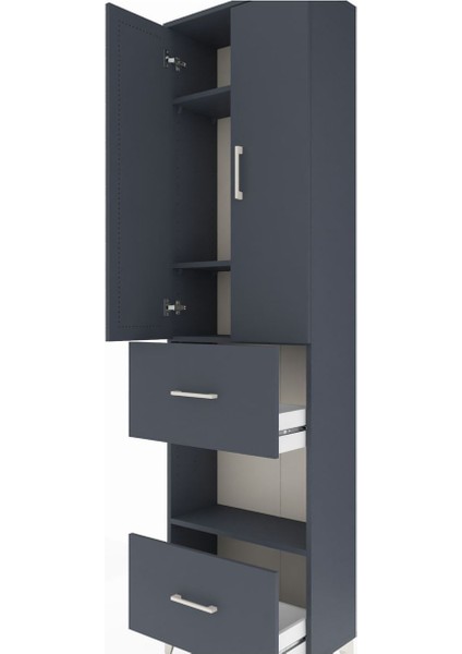 Arges Dolap 4 Raflı 2 Çekmeceli 2 Kapaklı 60X30X221 Antrasit-Antrasit indirimleri