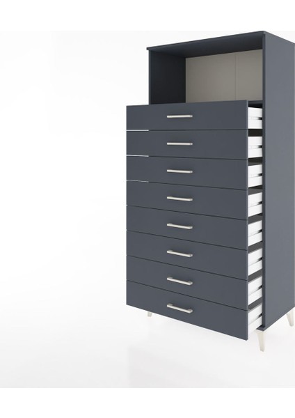 Hyperion Dolap Tek Raflı 8 Çekmeceli 88X44X182 Antrasit-Antrasit fırsatları