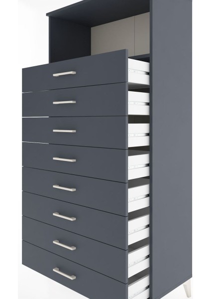 Hyperion Dolap Tek Raflı 8 Çekmeceli 88X44X182 Antrasit-Antrasit indirimleri