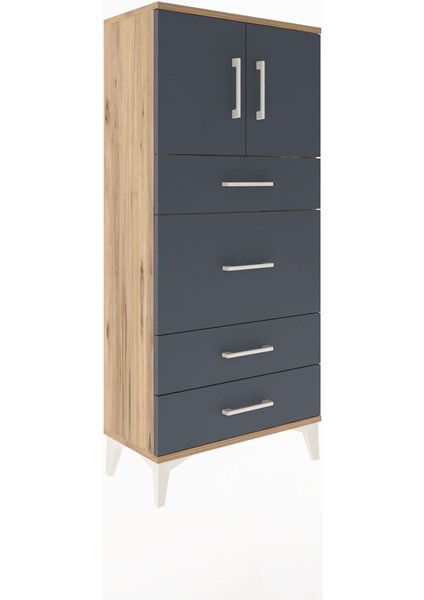 Arges Dolap Tek Raflı 4 Çekmeceli 2 Kapaklı 60X30X134 Çam-Antrasit fiyatları