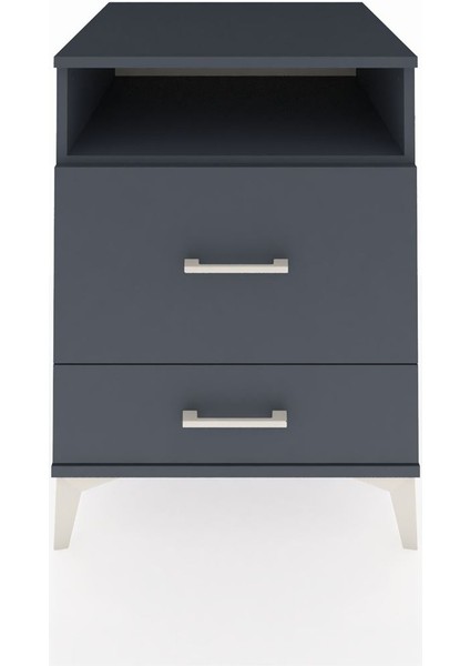 Kronos Komodin Tek Raflı 2 Çekmeceli 60X59X80 Antrasit-Antrasit
