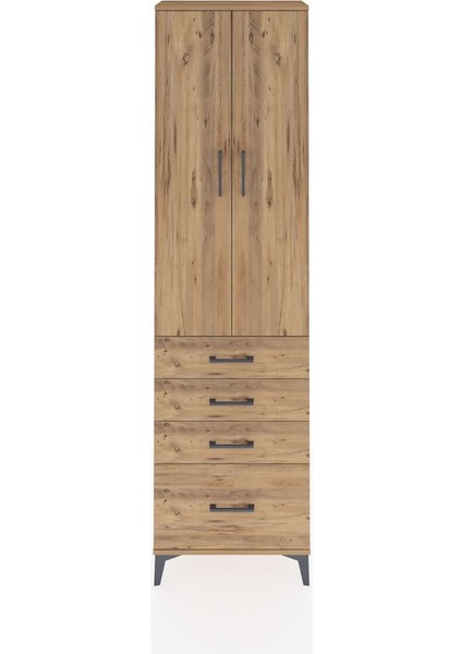 Arges Dolap 3 Raflı 4 Çekmeceli 2 Kapaklı 60X30X221 Çam-Çam