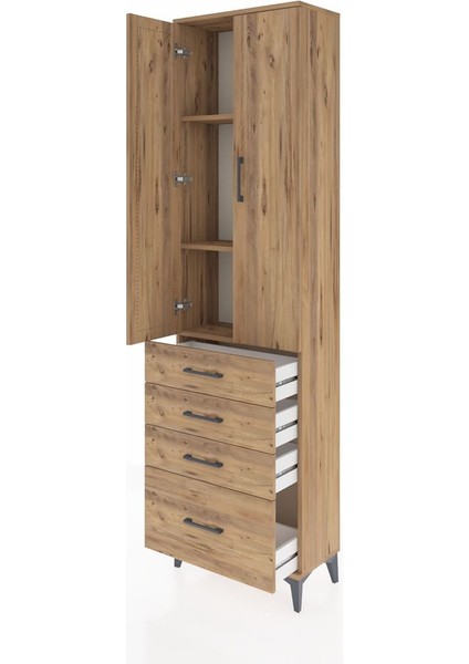 Arges Dolap 3 Raflı 4 Çekmeceli 2 Kapaklı 60X30X221 Çam-Çam fırsatları