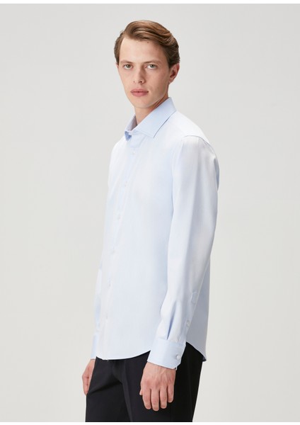 Slim Fit Açık Mavi Armürlü Non-Iron Gömlek indirimleri