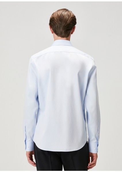 Slim Fit Açık Mavi Armürlü Non-Iron Gömlek