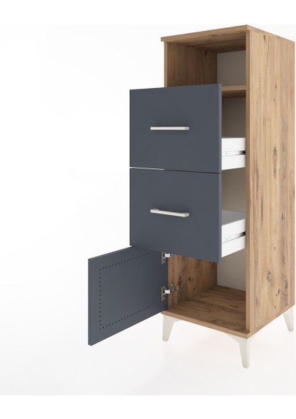 Hyperion Dolap Tek Raflı 2 Çekmeceli Tek Kapaklı 44X44X134 Çam-Antrasit fırsatları