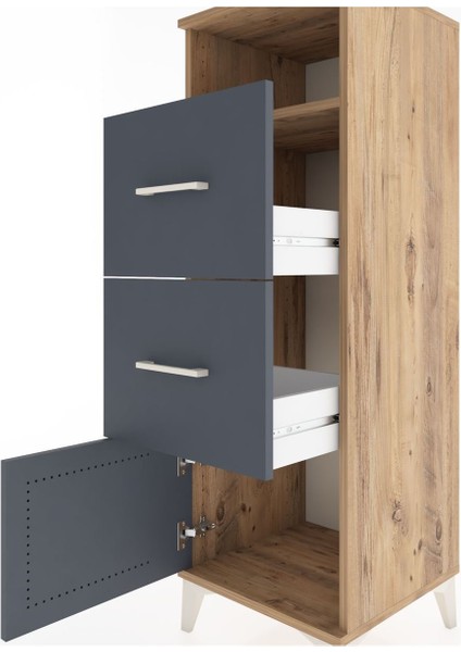 Hyperion Dolap Tek Raflı 2 Çekmeceli Tek Kapaklı 44X44X134 Çam-Antrasit indirimleri