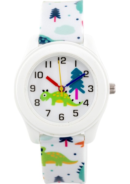 Sevimli Dinazor Figürlü Çocuk Saati Beyaz Renk Analog ST-304405