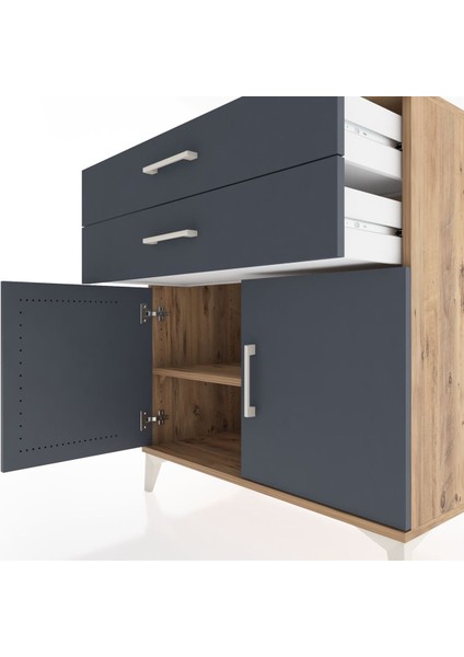 Hyperion Şifonyer Tek Raflı 2 Çekmeceli 2 Kapaklı 88X44X96 Çam-Antrasit indirimleri