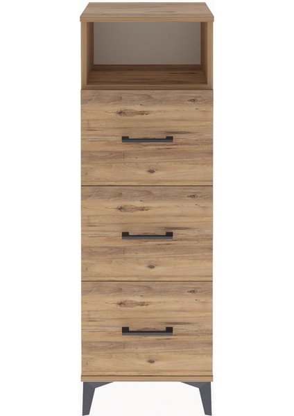 Arges Dolap Tek Raflı 3 Çekmeceli 44X30X134 Çam-Çam