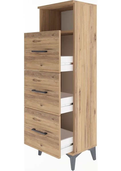 Arges Dolap Tek Raflı 3 Çekmeceli 44X30X134 Çam-Çam fırsatları