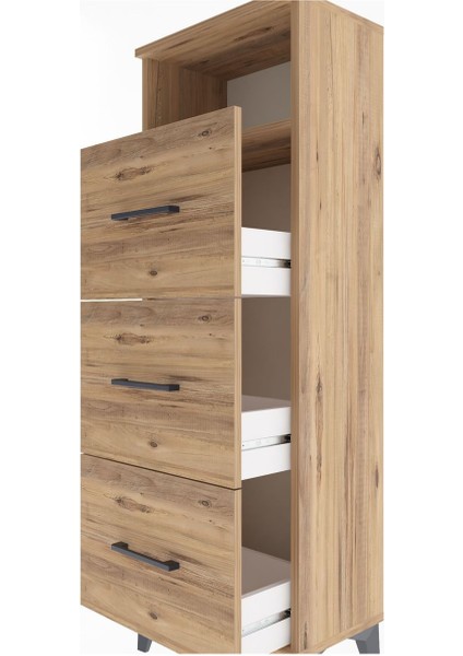 Arges Dolap Tek Raflı 3 Çekmeceli 44X30X134 Çam-Çam indirimleri