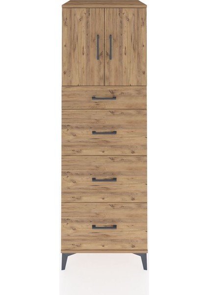 Kronos Dolap Tek Raflı 4 Çekmeceli 2 Kapaklı 60X59X182 Çam-Çam
