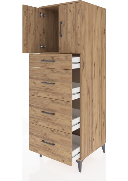 Kronos Dolap Tek Raflı 4 Çekmeceli 2 Kapaklı 60X59X182 Çam-Çam fırsatları