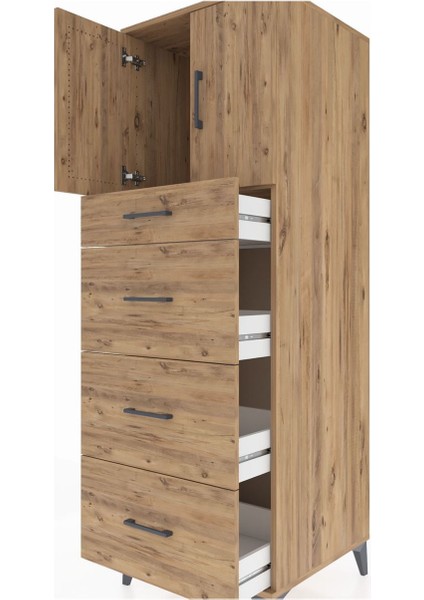 Kronos Dolap Tek Raflı 4 Çekmeceli 2 Kapaklı 60X59X182 Çam-Çam indirimleri