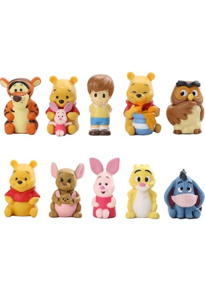 Winnie The Pooh 10LU Mini Figür Oyuncak – Ev & Ofis Dekoru, Pasta Süsü ve Hediyelik Set