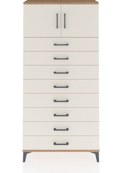 Arges Dolap Tek Raflı 8 Çekmeceli 2 Kapaklı 88X30X182 Çam-Aytaşı